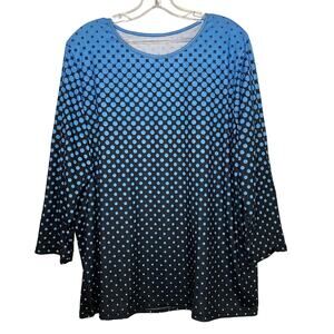 Unbranded Blue Polka Dot 3/4 Sleeve Shirt Womens Size M/L Ombre Lightweight